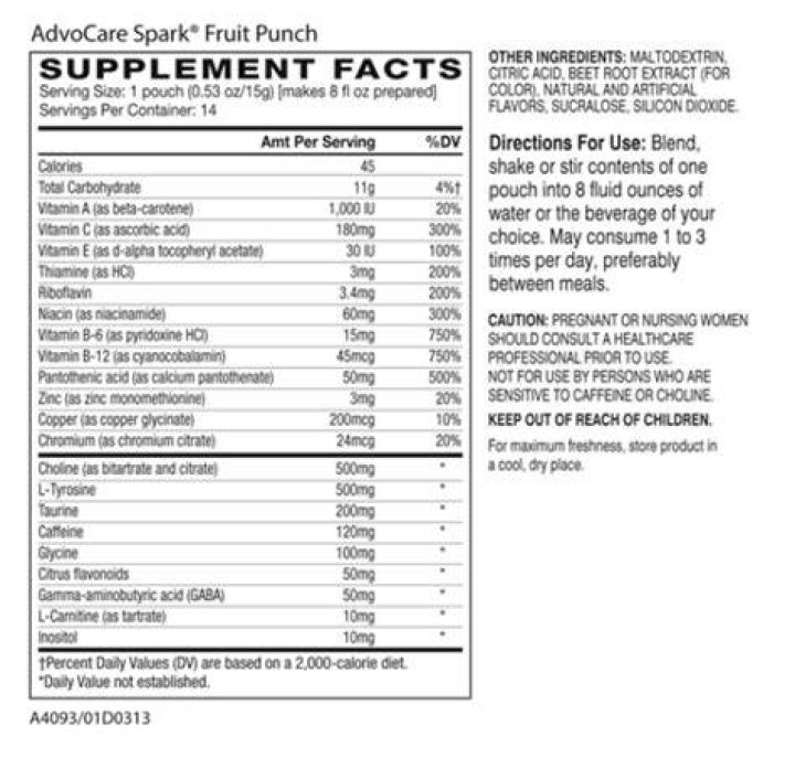 39 Advocare Spark Ingredients Label