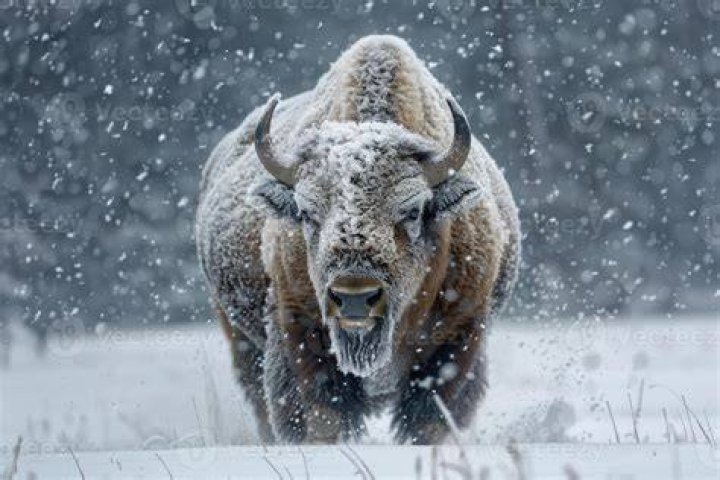 bison walk in the snow