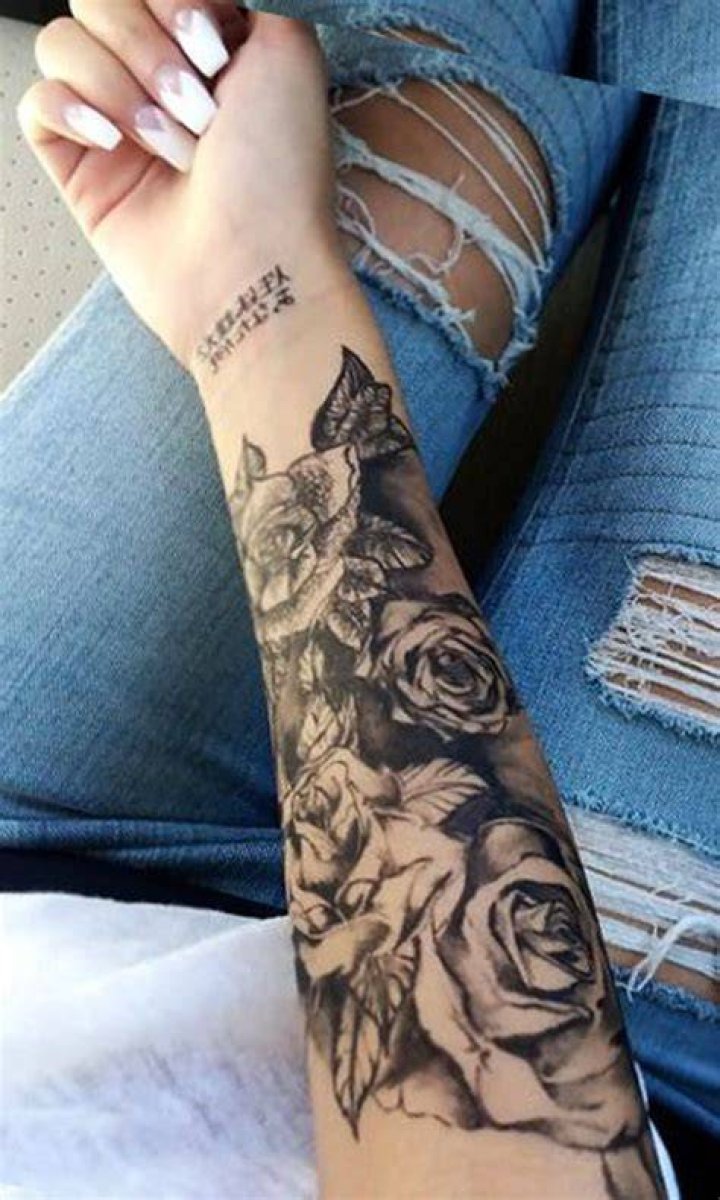 Black Rose Forearm Tattoo Ideas for Women Vintage Traditional Floral