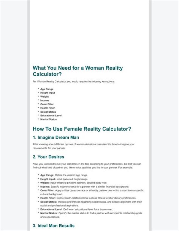 Discoveries From The Female Reality Calculator