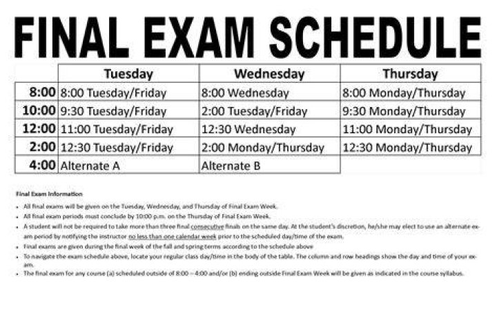 Elon University: Comprehensive Final Exam Schedule