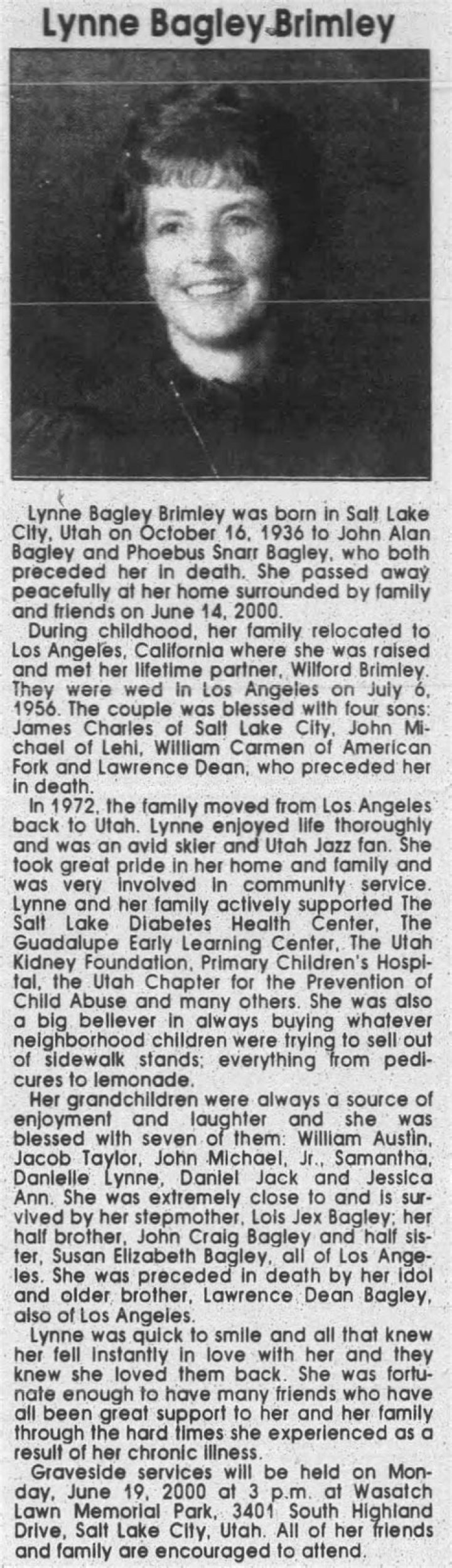 Lynne Bagley Brimley (19362000) Find a Grave Memorial