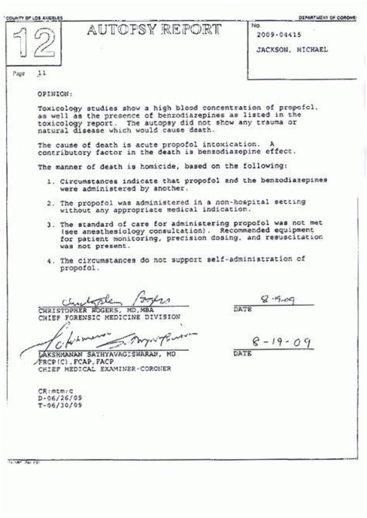 Michael Jackson Autopsy Report