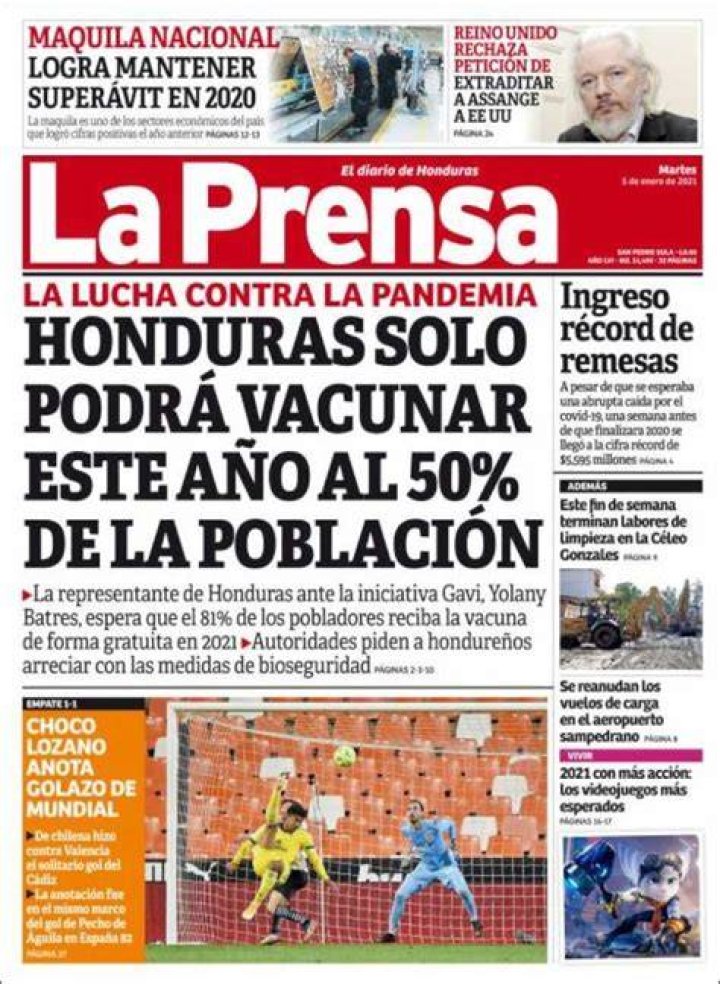 Peri&oacute;dico La Prensa (Honduras). Peri&oacute;dicos de Honduras. Edici&oacute;n de