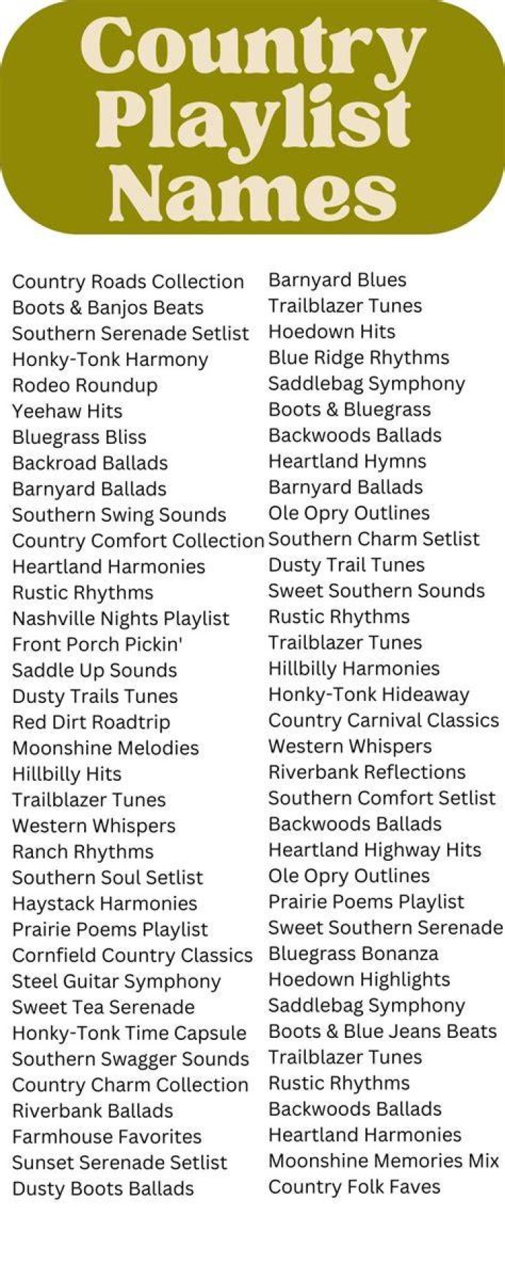 Playlist Names For Country