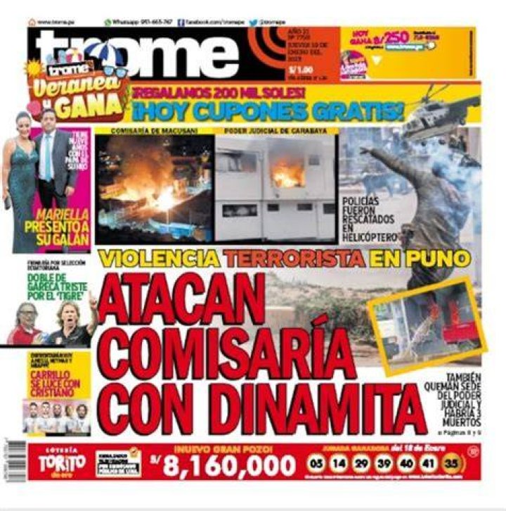 Portada trome Impresa NOTICIAS TROME PER&Uacute;