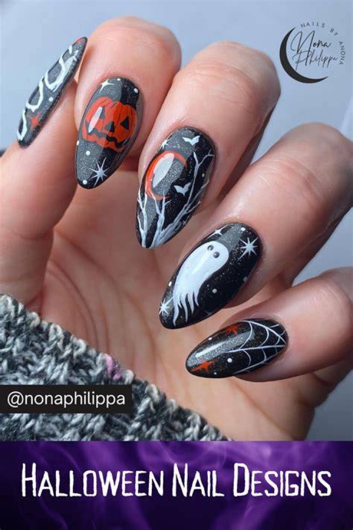 Spooktacular Black And White Halloween Nail Art