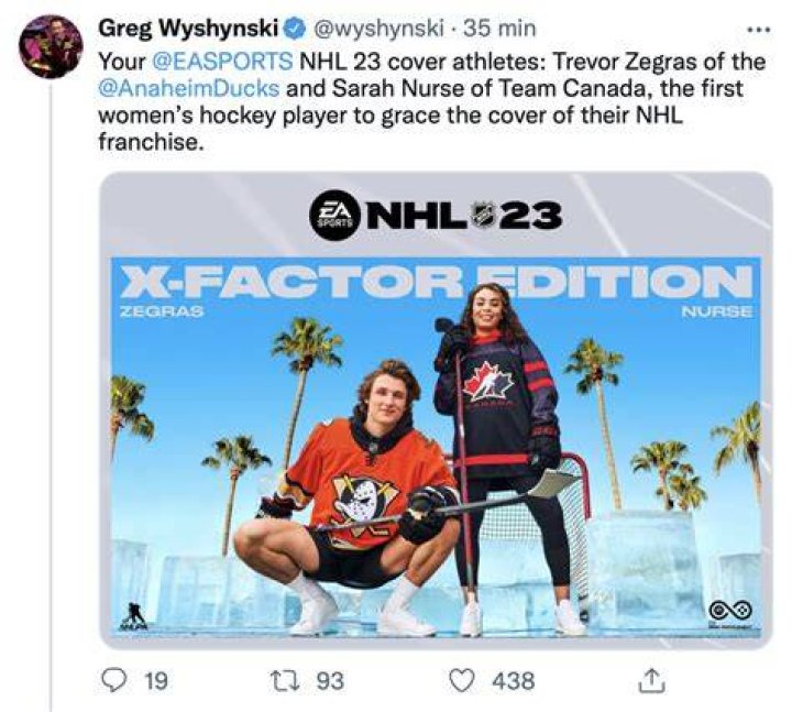 Trevor Zegras and Sarah Nurse on NHL 23 cover art Nhl, Trevor, Sports