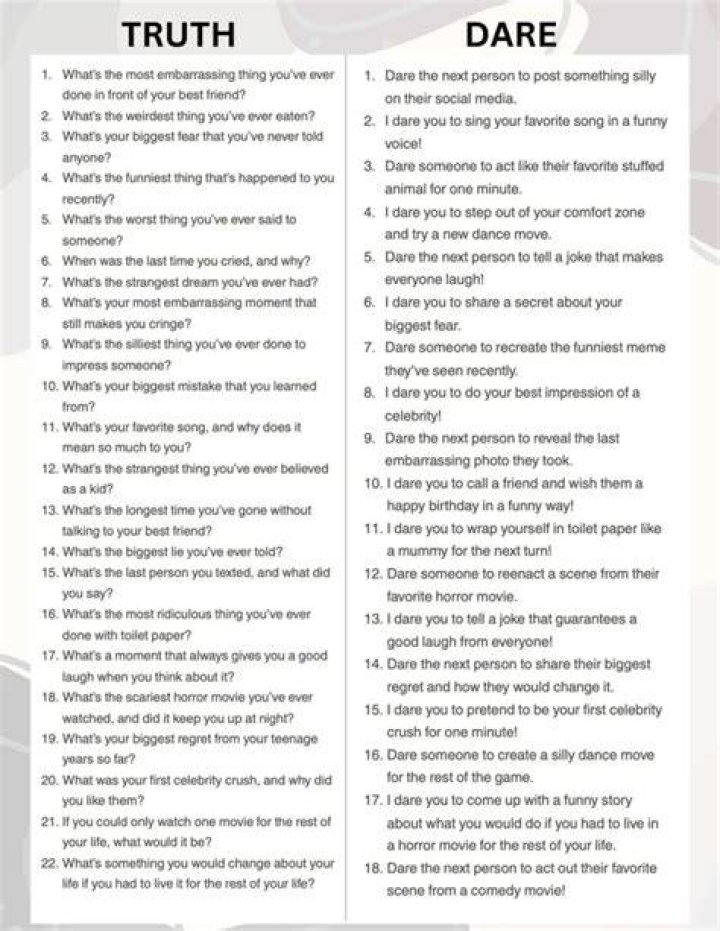 Truth or dare questions Good truth or dares, Truth or dare questions