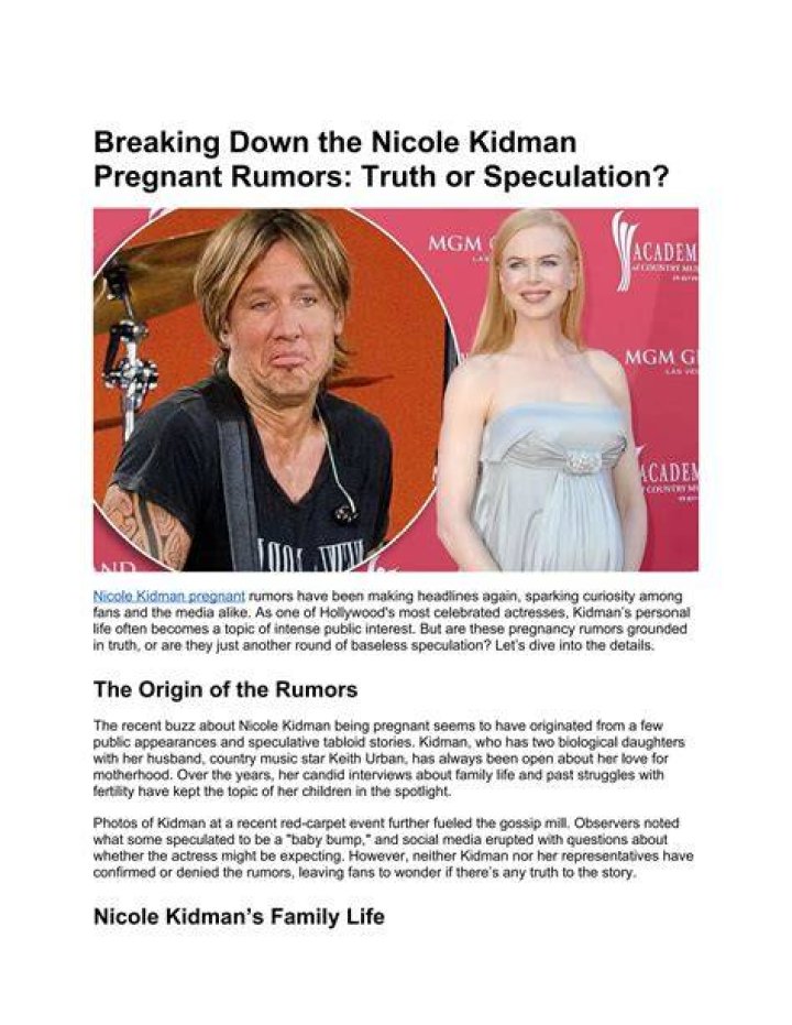 Unveiling The Truth: Nicole Kidman's Pregnancy Rumors