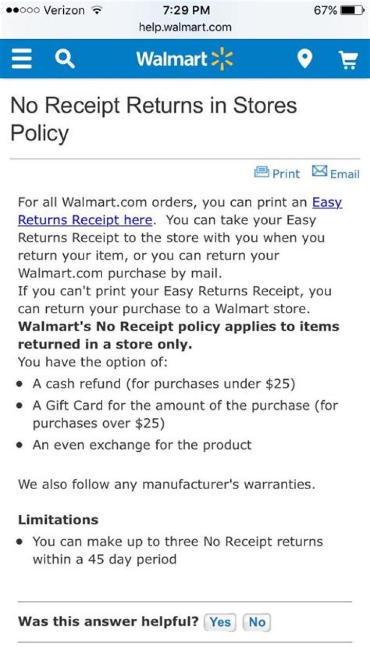 Walmart Return Policy With Receipt