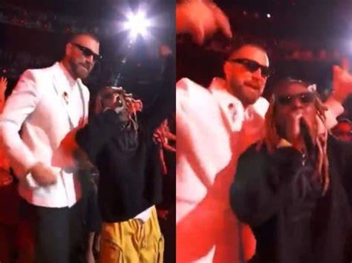 WATCH "New rizz king?" Travis Kelce FIRED UP vibing to Lil Wayne's